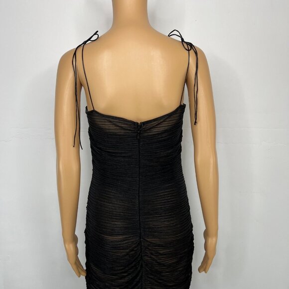 Miss Circle Semi Sheer Maxi Gown XL Black Stretch Spaghetti Straps Flattering Ru - Picture 7 of 9